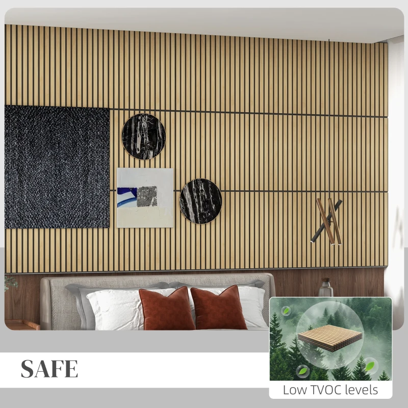 HOMCOM 24"x24" Wood Panels for Wall, 4 Pack Acoustic Panels, Sound Absorbing Slat Wall For Interior Wall Decor, Home, Oak