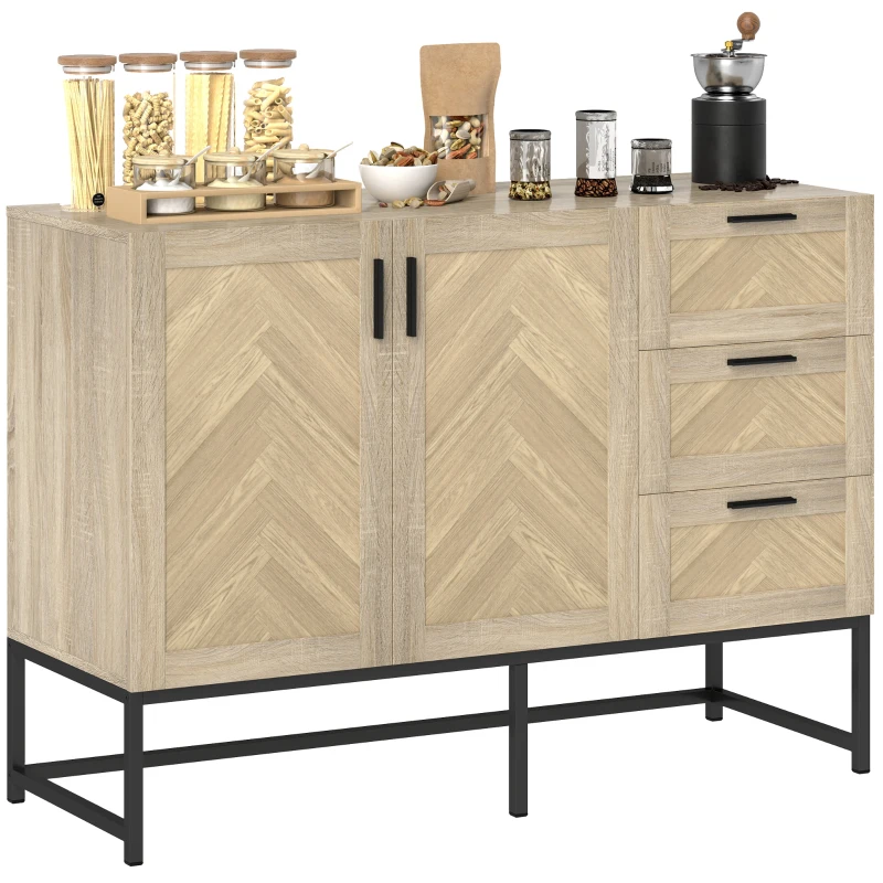 HOMCOM Buffet Cabinet, Coffee Bar Cabinet with Drawers and Adjustable Shelf, Oak