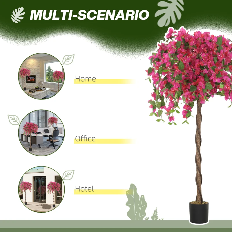 HOMCOM Set of 2 Decorative Artificial Plants, Murraya Flowers in Pots, Fake Plants for Indoor Decor, 59-inch, Purple and Red