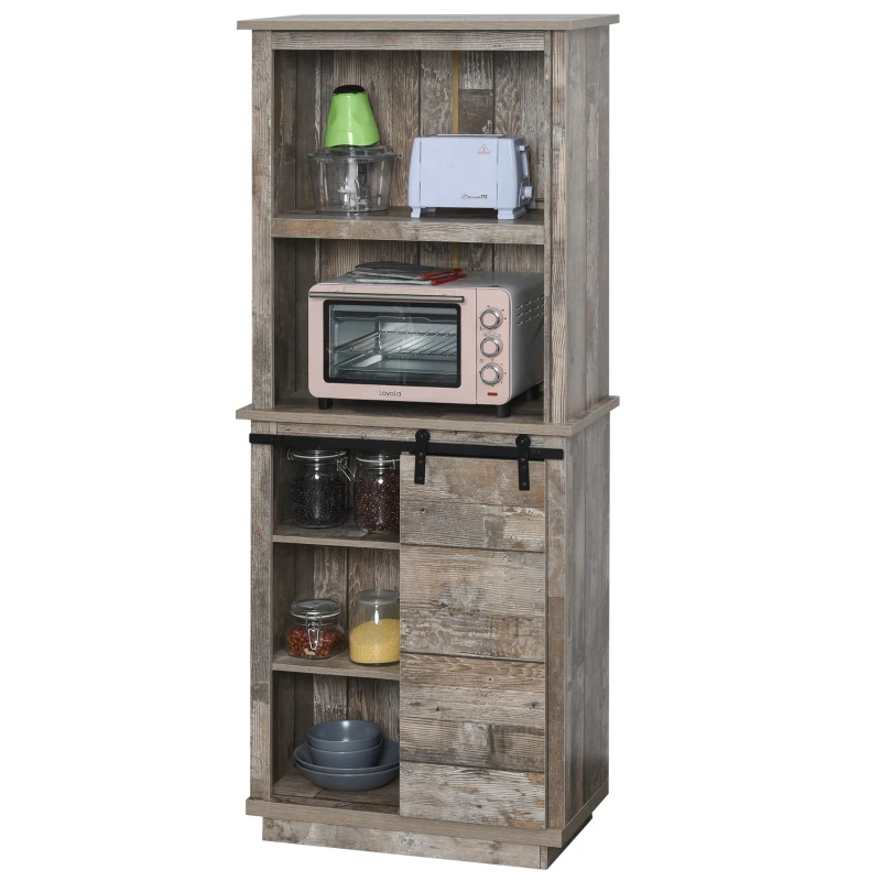 HOMCOM 65" Freestanding Rustic Kitchen Pantry, Buffet with Hutch Storage Cabinet with Barn Door Design, Adjustable Shelf, Vintage Wood