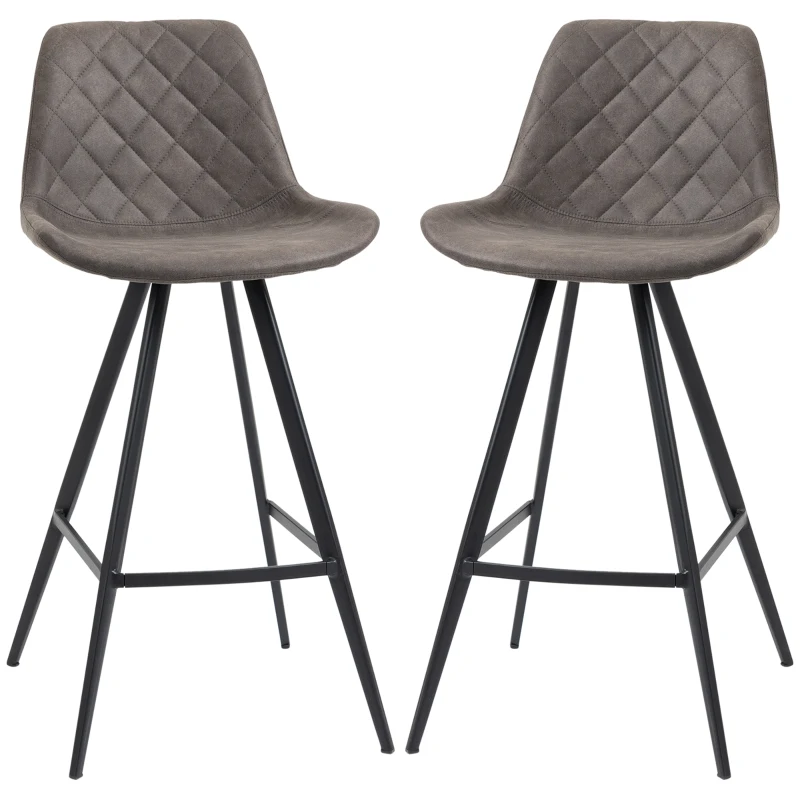 HOMCOM Set of 2 Microfiber Cloth Bar Stools, Multi-functional Kitchen Stools, Bar Chair with Metal Leg Padded Cushion Seat for Dining, Charcoal Grey