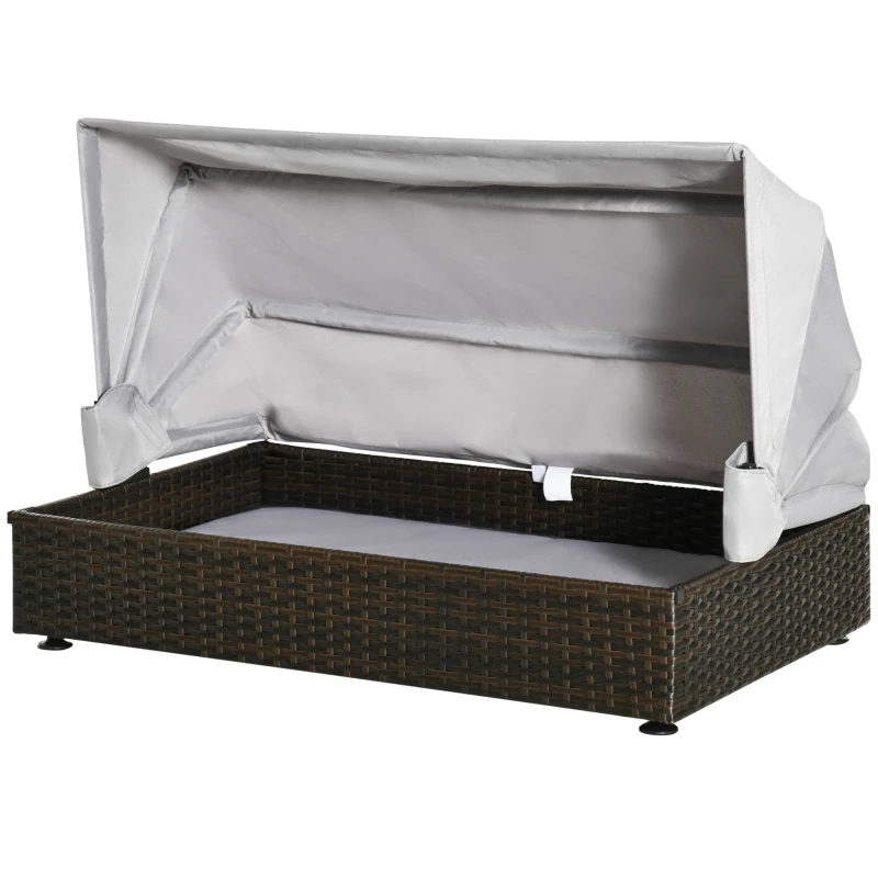 PawHut Wicker Dog House, Elevated Pet Sofa, Rattan Cat Bed, Indoor Outdoor Use, for Garden Patio with Foldable Roof, for Small or Medium-Sized Dogs, Coffee