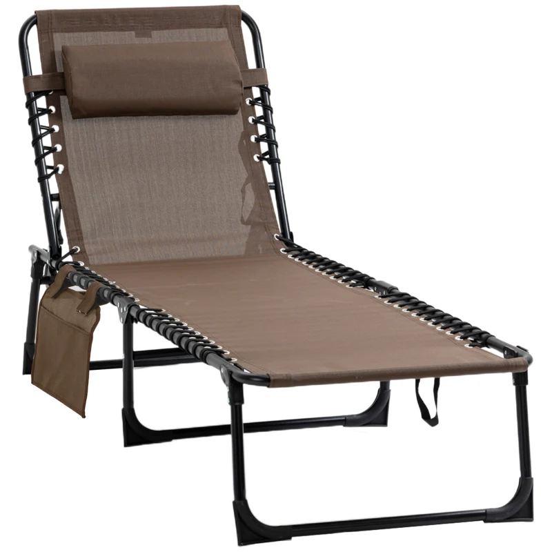 Outsunny Outdoor Folding Chaise Lounge, Reclining Lounge Chair with Adjustable Backrest and Removable Pillow, Brown