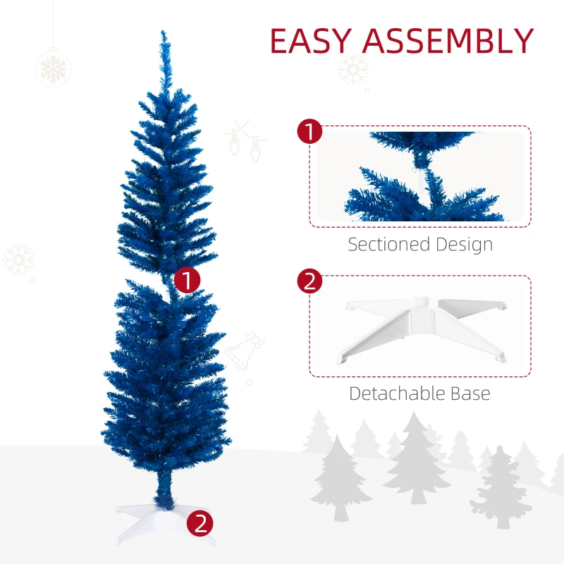 HOMCOM 5ft Pencil Christmas Trees, Skinny Artificial Christmas Tree for Xmas Holiday Decor, Deep Blue