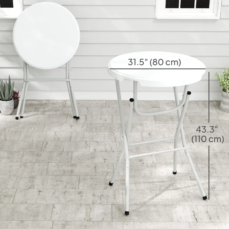 Outsunny 31.5" Bar Height Patio Table, Outdoor Bar Folding Table with HDPE Top, Locking Steel Legs for Party, Camping, White