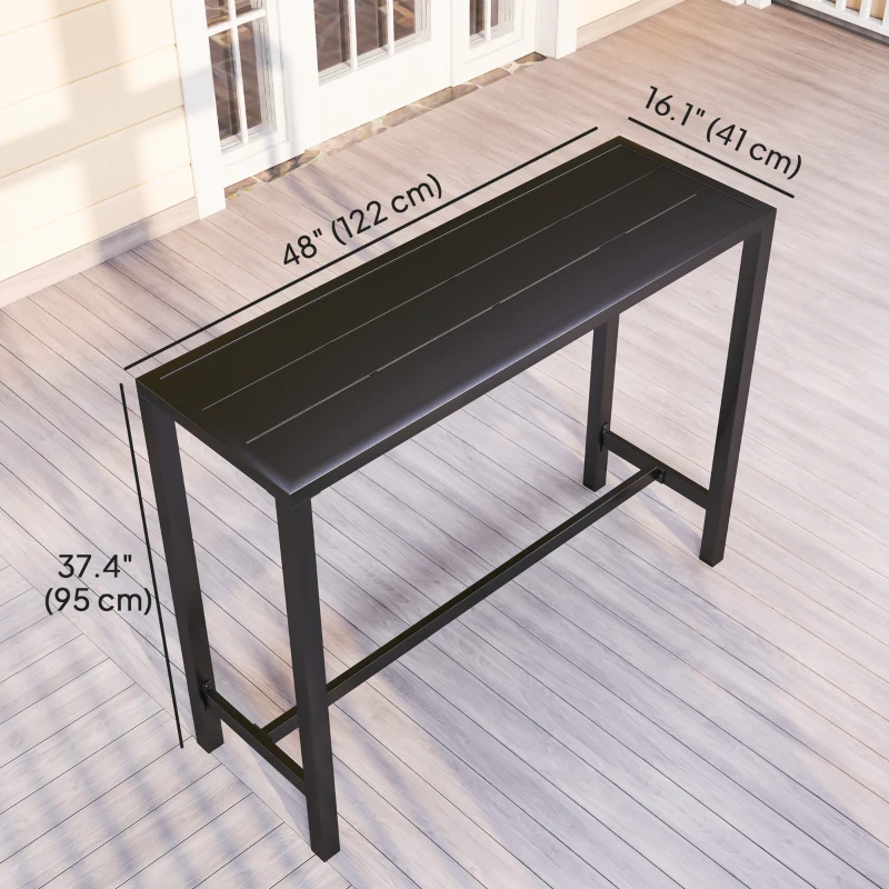 Outsunny Bar Height Outdoor Table, 48" Metal Patio Bar Table with Slatted Top for Hot Tub, Backyard, Poolside, Black