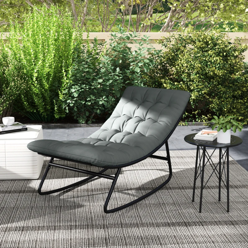 Outsunny Outdoor Patio Rocking Chair Set of 2 with Cushion, Steel Frame Balcony Chair with Mesh Deep Seat for Porch, Garden, Grey