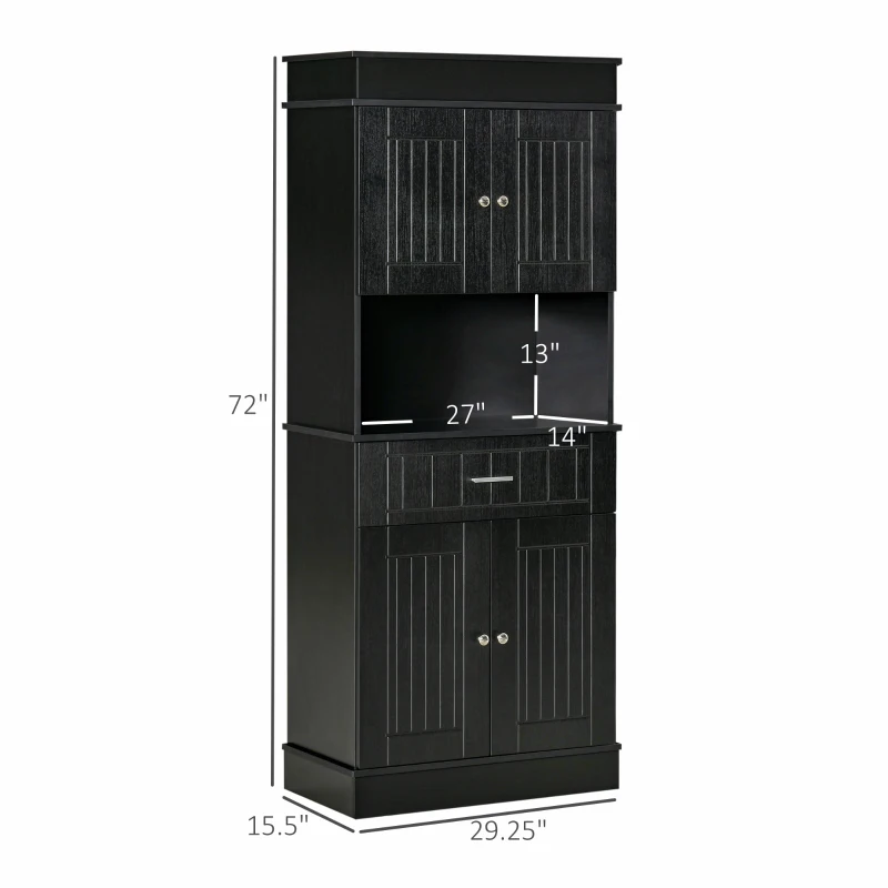 HOMCOM 72" Kitchen Pantry Cabinet, Freestanding Buffet with Hutch, Cupboard with Adjustable Shelf, Utility Drawer, 2 Door Cabinets and Countertop, Black Wood Grain