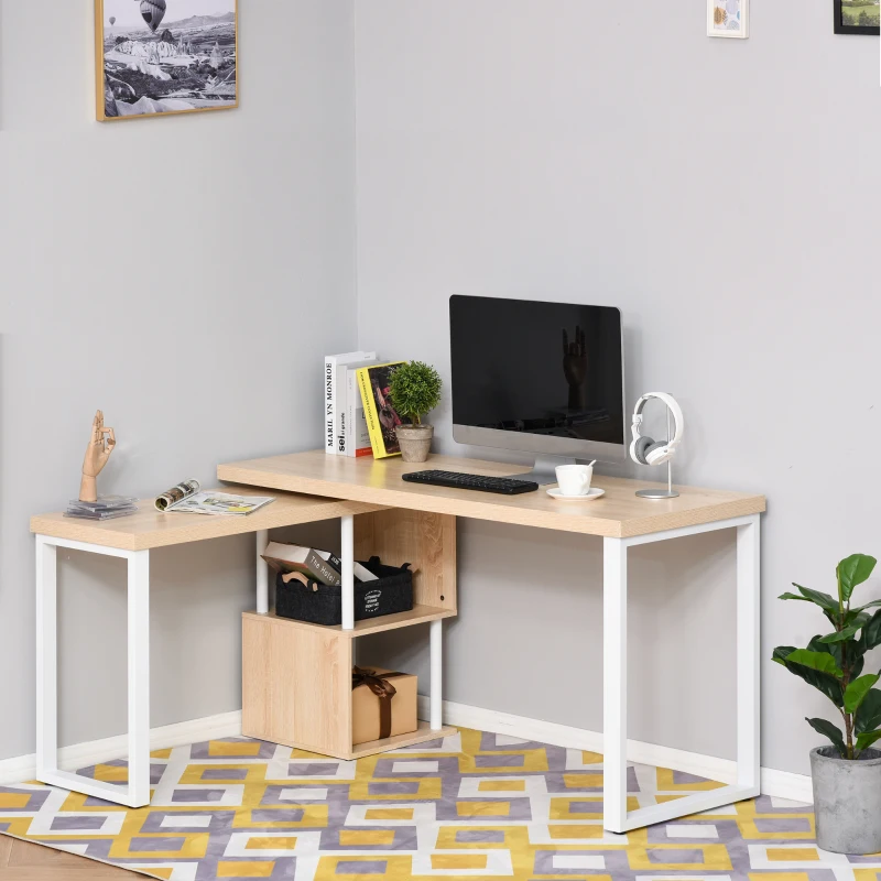 HOMCOM L-Shaped Writing Desk 360° Rotating Desk Corner Workstation, Oak