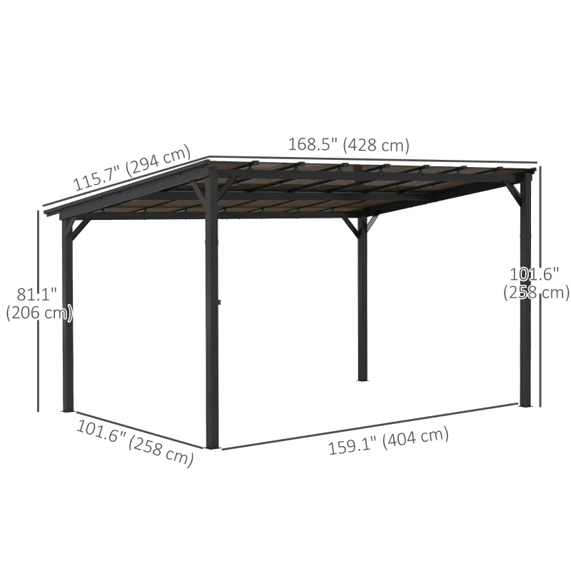 Outsunny 10' x 14' Hardtop Gazebo Wall-Mounted / Free Standing Outdoor Pergola with UPF 50+ & Waterproof Polycarbonate Roof