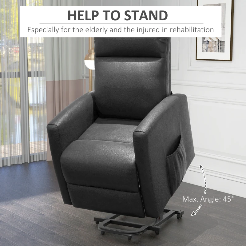 HOMCOM Power Lift Recliner Chair with Remote Control Side Pocket for Living Room Home Office Study Grey