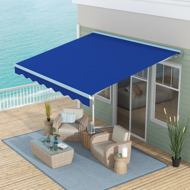 Outsunny 13' x 10' Electric Awning, Retractable Awning with LED Lights and Remote Controller for Door and Window, Blue