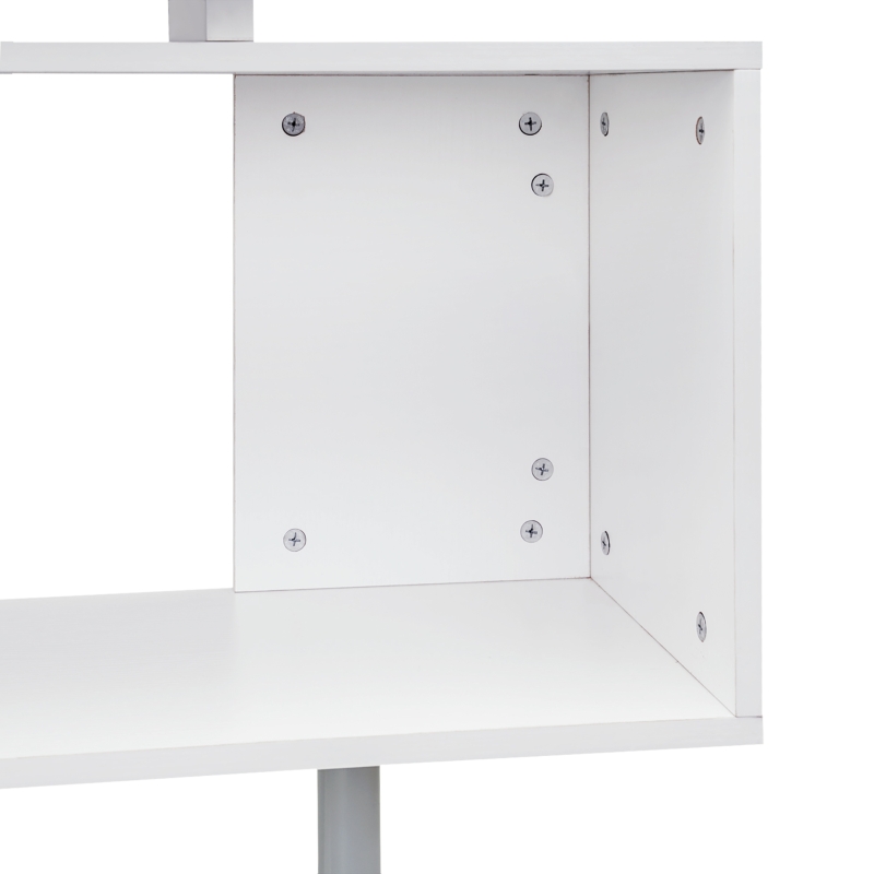 HOMCOM 55" Corner Computer Desk, 360° Rotating L-Shaped Desk, Home Office Workstation with 3-Tier Shelves, Bookshelf, White
