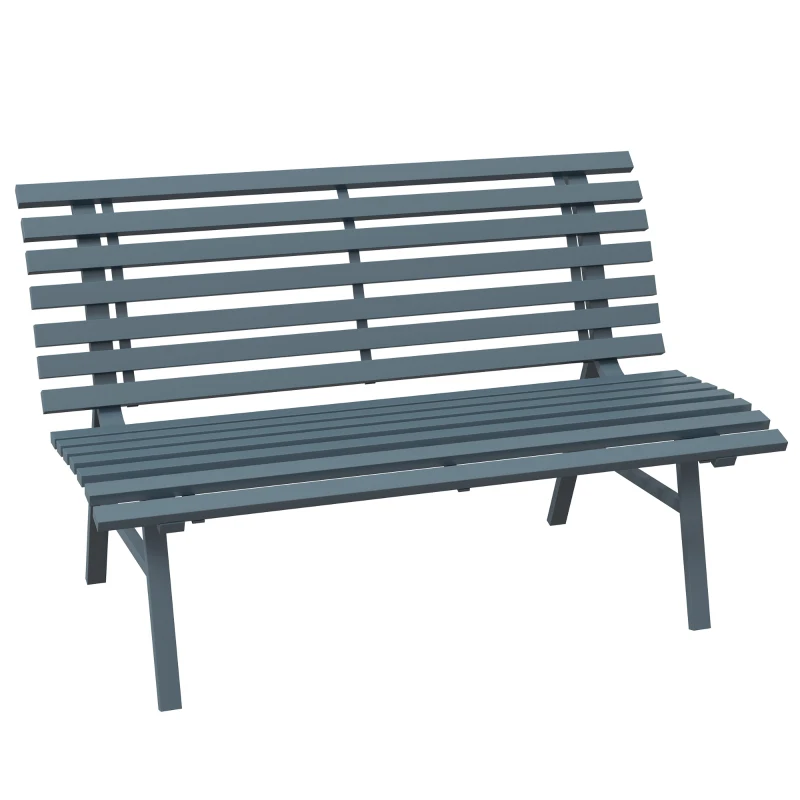 Outsunny Outdoor Bench Patio Bench, Aluminum Lightweight Park Bench with Slatted Seat for Lawn, Park, Deck, Blue