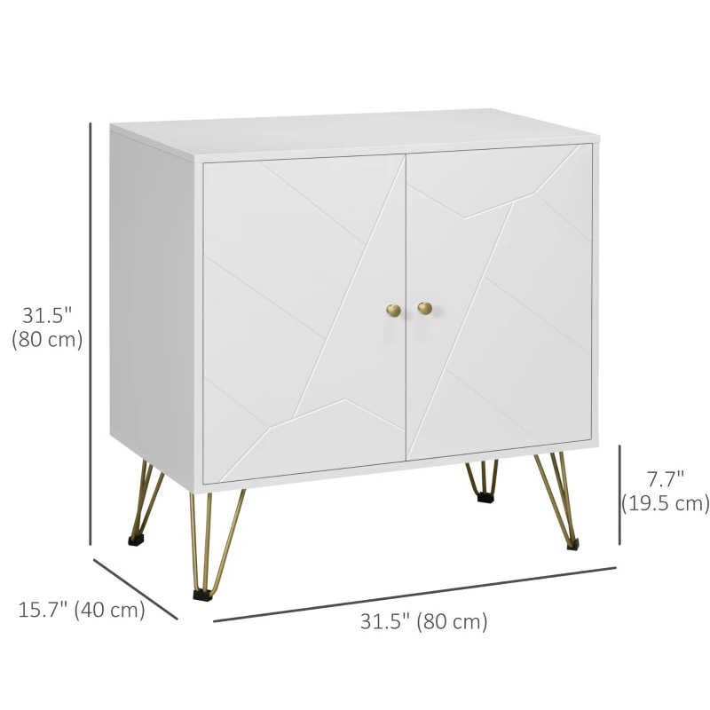 HOMCOM Freestanding Storage Cabinet with Doors, Cupboard Organization with Golden Hairpin Legs and Adjustable Shelves, White