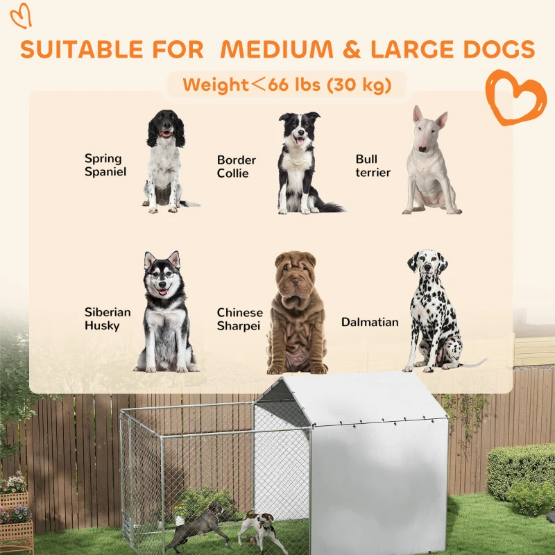 PawHut Galvanized Chain Link Large Outdoor Dog Kennel with Waterproof & UV-Resistant Cover, for M&L Dogs, 13.1' x 7.5' x 7.5'