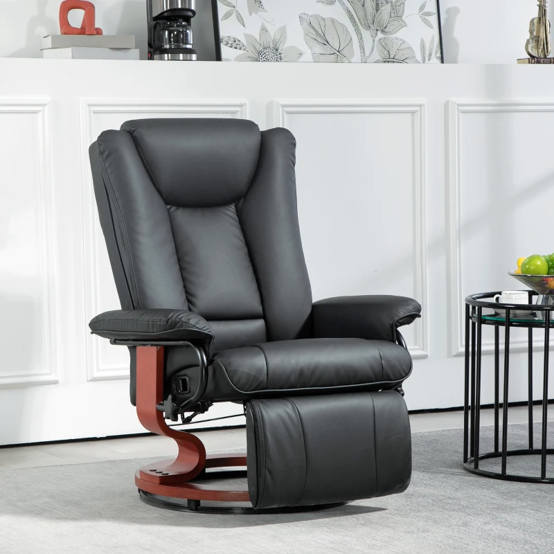 HOMCOM Modern RV Recliner Chair, PU Leather Swivel Recliner Armchair with Footrest for Living Room, Black