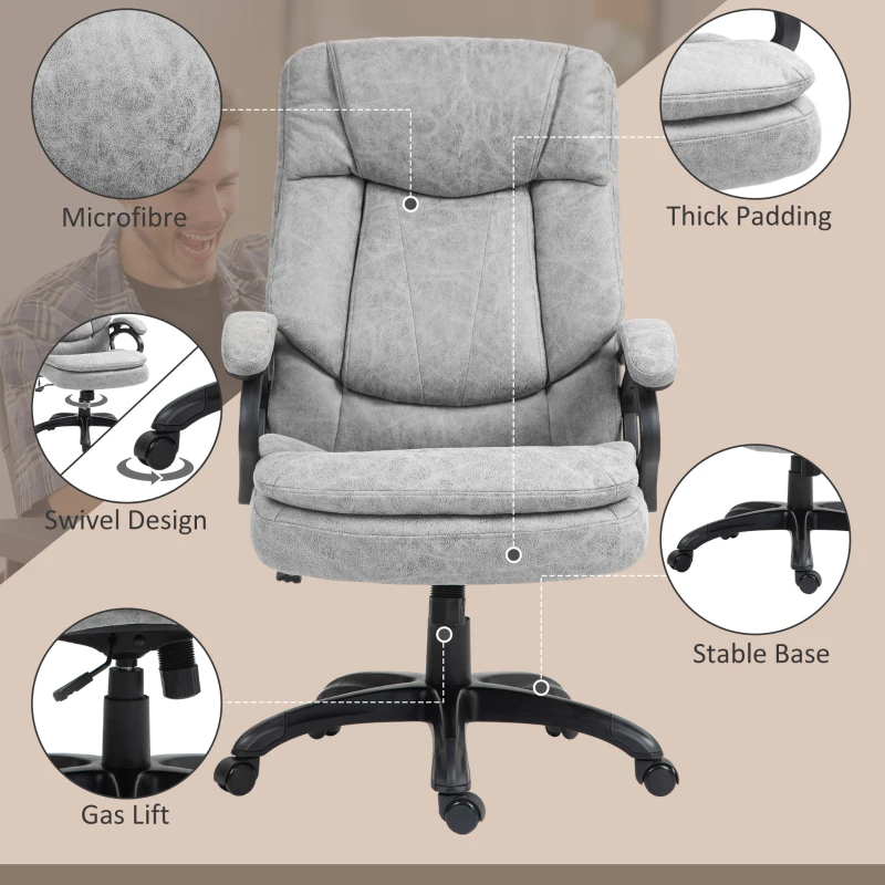 HOMCOM 6 Point Vibration Massage Office Chair with Heat, Microfibre Fabric Comfy Computer Desk Chair, Gray