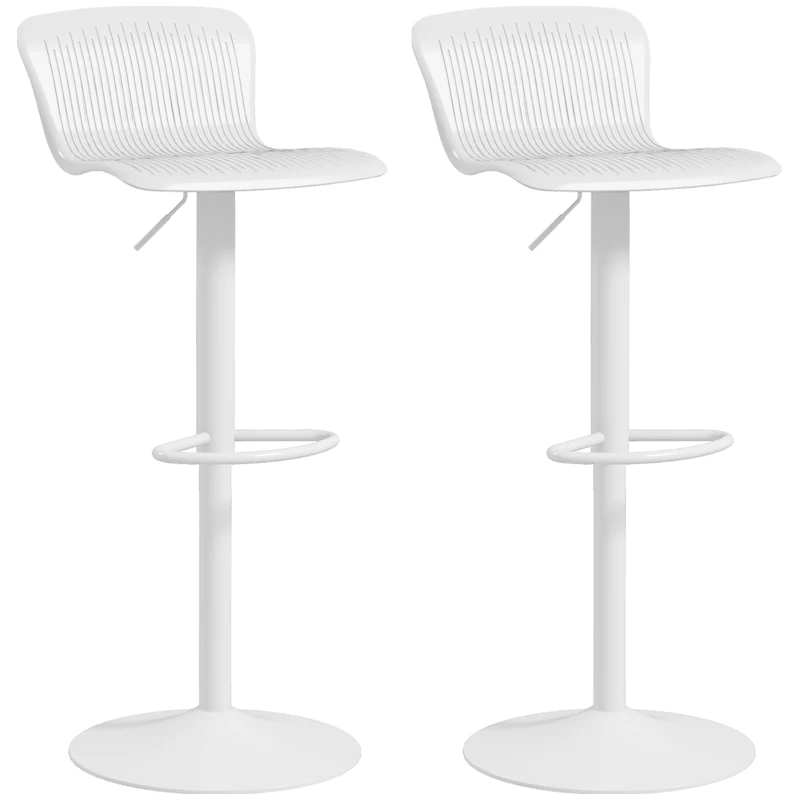 HOMCOM Polypropylene Bar Stools Set of 2, Swivel Barstools with Adjustable Height, Footrest and Backrest, White