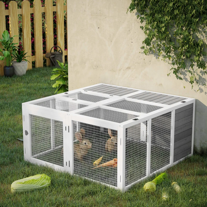 PawHut Rabbit Hutch with Openable Foldable Top, Door, for 1-4 Rabbits, for Outdoor, Backyard, Garden, Grey