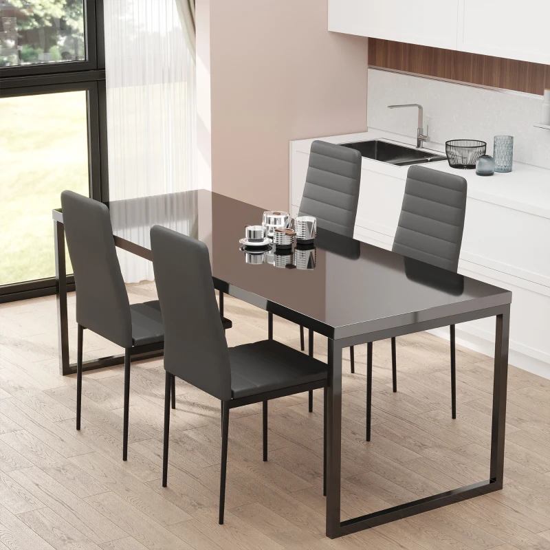 HOMCOM High Back Dining Chairs, Modern Upholstered Linen Fabric Accent Chairs with Metal Legs for Kitchen, Set of 4, Black