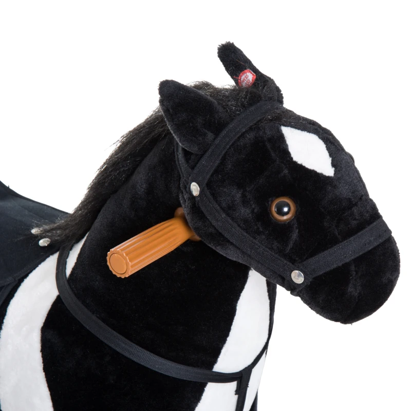 Qaba Kids Rocking Toy Ride on Horse Walking Pony Plush Neigh Sound w/ Wheel, Black