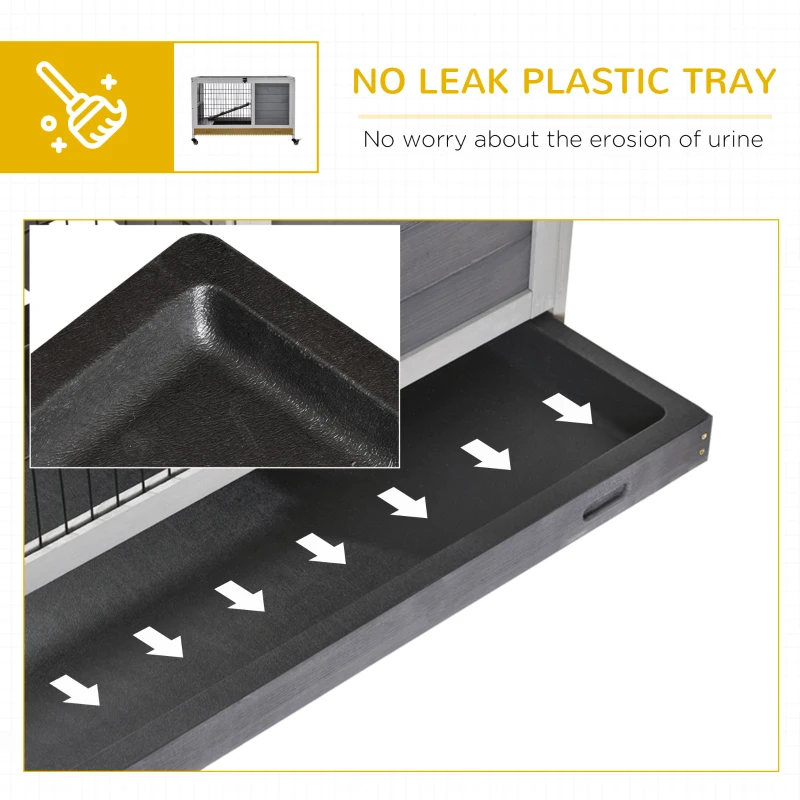 PawHut Wooden Indoor Rabbit Hutch Elevated Bunny Cage Habitat with Enclosed Run with Wheels, Suitable for Rabbits and Guinea Pigs, Grey