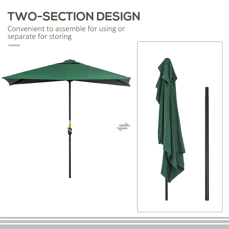 Outsunny 8ft Half Umbrella Outdoor Balcony Parasol Patio Garden Outdoor Window Sun Shade w/ 5 Ribs, Green