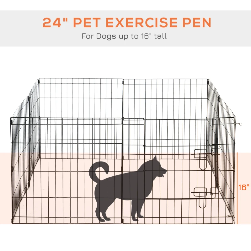 PawHut 24inch Foldable Metal Exercise Pet Playpen Yard Dog Puppy Kennel Cage 8 Panel