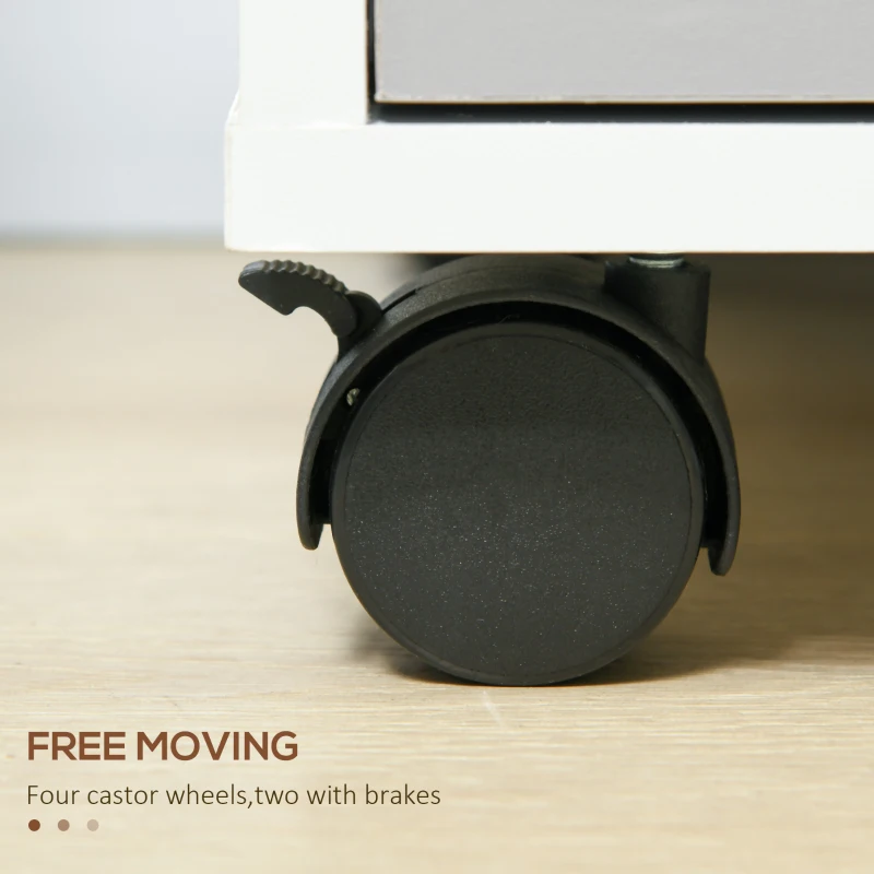 HOMCOM 3 Drawer File Cabinet with Wheels, Vertical Filing Cabinet with Lock, Grey