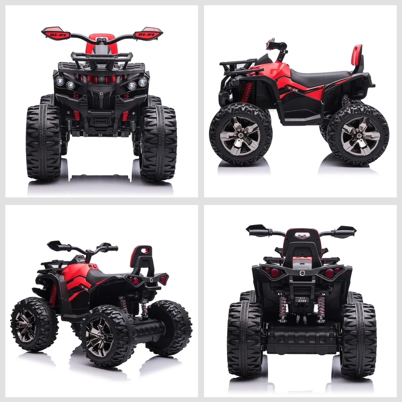 Aosom Kids Ride-on Car, 12V/10AH Four Wheeler Kids ATV, Battery Powered Off-Road Quad with MP3, Headlights, Suspension, 1.8-5 mph, Red