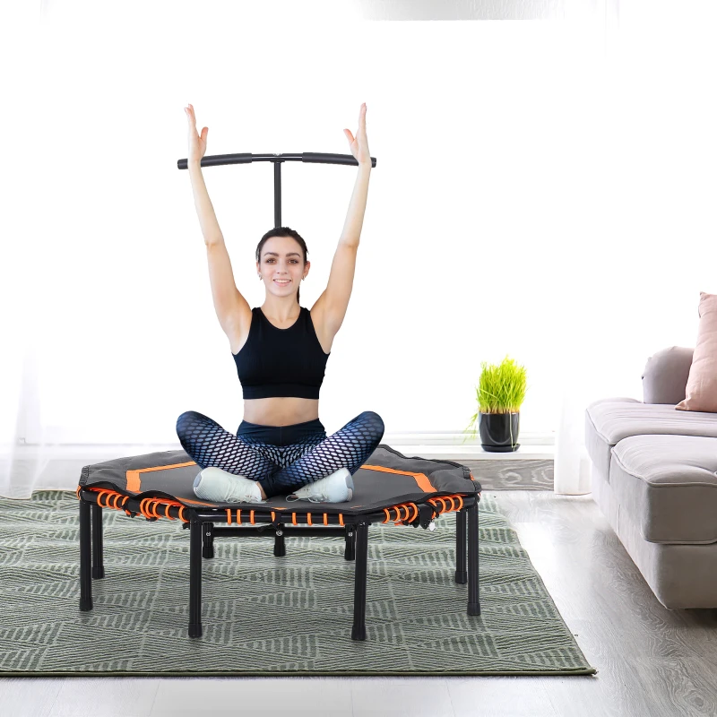 Soozier 48" Silent Mini Trampoline with Adjustable Handle Bar Fitness Trampoline Bungee Rebounder Jumping Cardio Trainer Workout for Adults or Teens Jump Exercise Equipment Orange