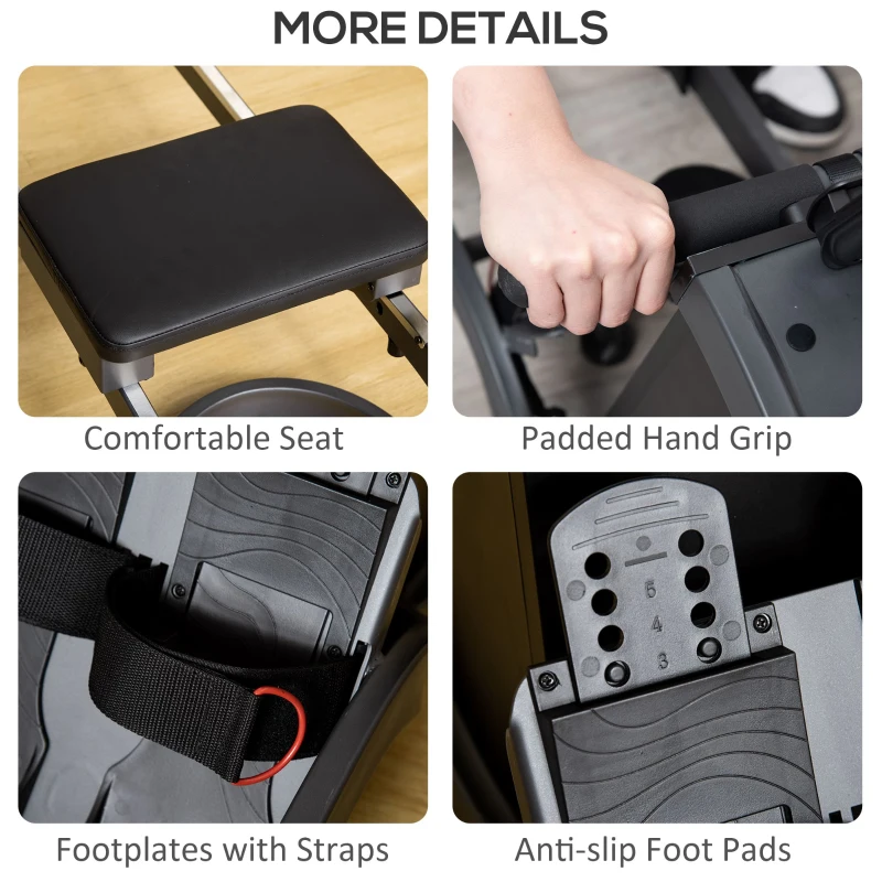 Soozier Rowing Machine with 16 Adjustable Resistance Levels Magnetic Foldable Rower with 2 Aluminum Slide Rails, Digital Monitor, for Home Use, Gym, Office