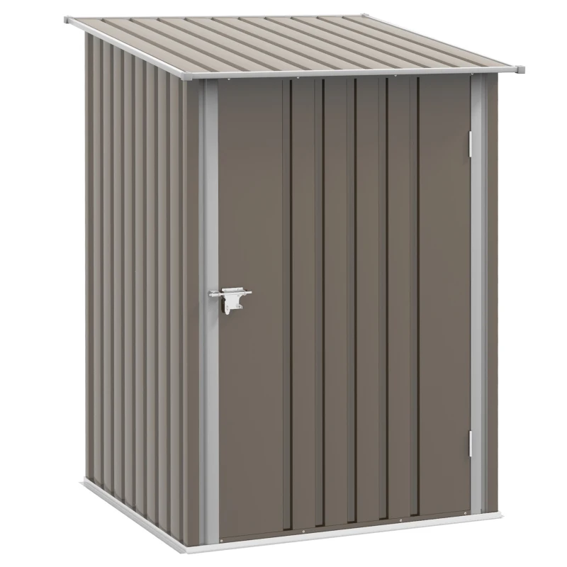 Outsunny 3.3' x 3.4' Lean-to Outdoor Garden Storage Shed, Galvanized Steel with Lockable Door for Patio Brown and White