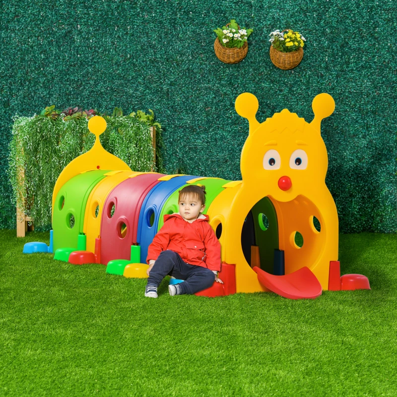 Qaba Caterpillar Tunnel, Toddler Tunnel for Kids Crawl and Climb Through, Kids' Play Structure Indoor Outdoor, 6 Sections, Multicolored