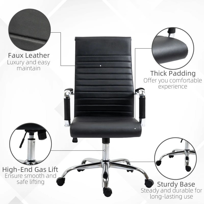 Vinsetto High Back Executive Office Chair Swivel PU Leather Ergonomic Chair, with Arm, Wheels, Adjustable Height, Black