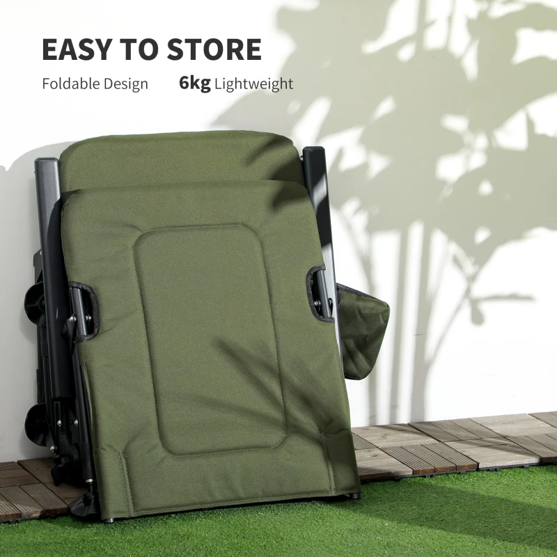 Outsunny Folding Fishing Chair, 330 lb Heavy Duty Camping Chair with Reclining Backrest, Footrest, Adjustable Legs, Dark Green