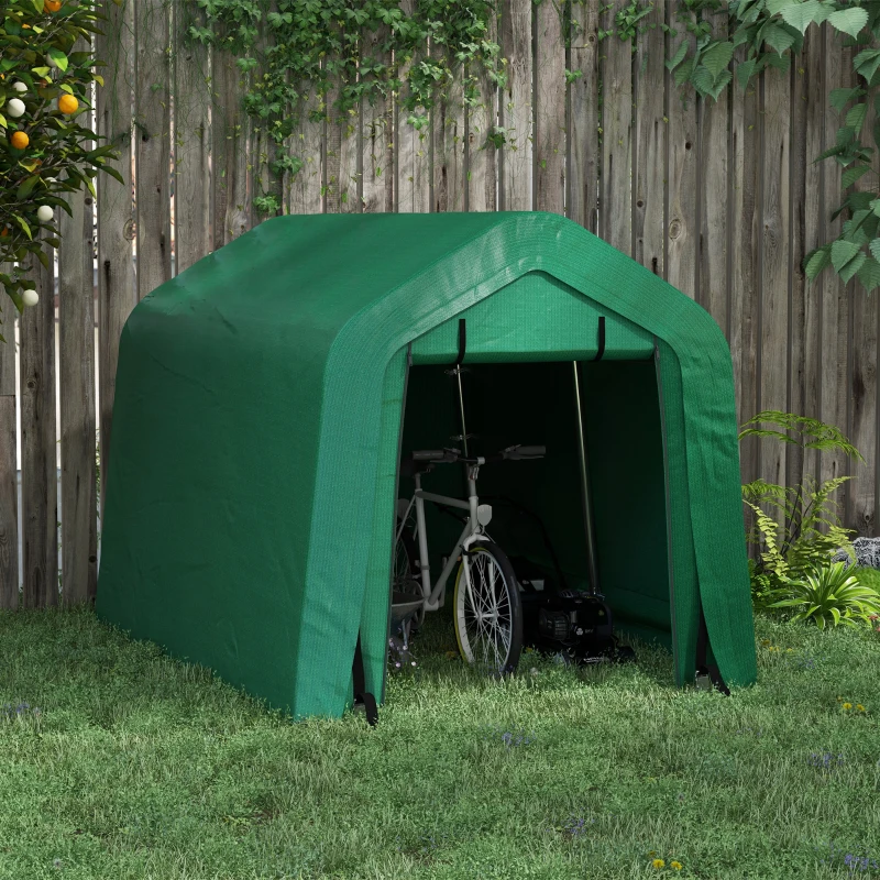 Outsunny 8' x 6' Carport with Sidewalls and Roll-up Door, Outdoor Storage Shelter for Motorcycle and Car, Green