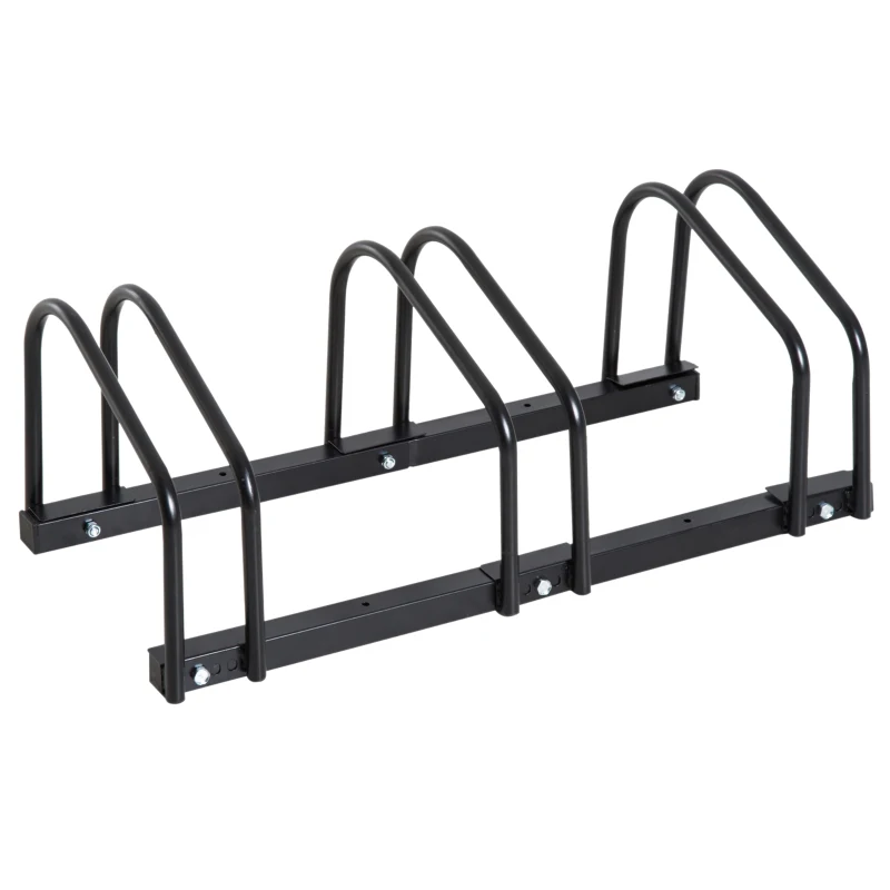 HOMCOM 3-Bike Bicycle Floor Parking Rack Cycling Storage Stand Ground Mount Garage Organizer for Indoor and Outdoor Use Black