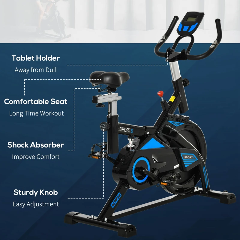 Soozier Stationary Exercise Bike Indoor Cardio Workout Cycling Bicycle w/ Heart Pulse Sensor & LCD Monitor 28.6lb Flywheel Adjustable Resistance