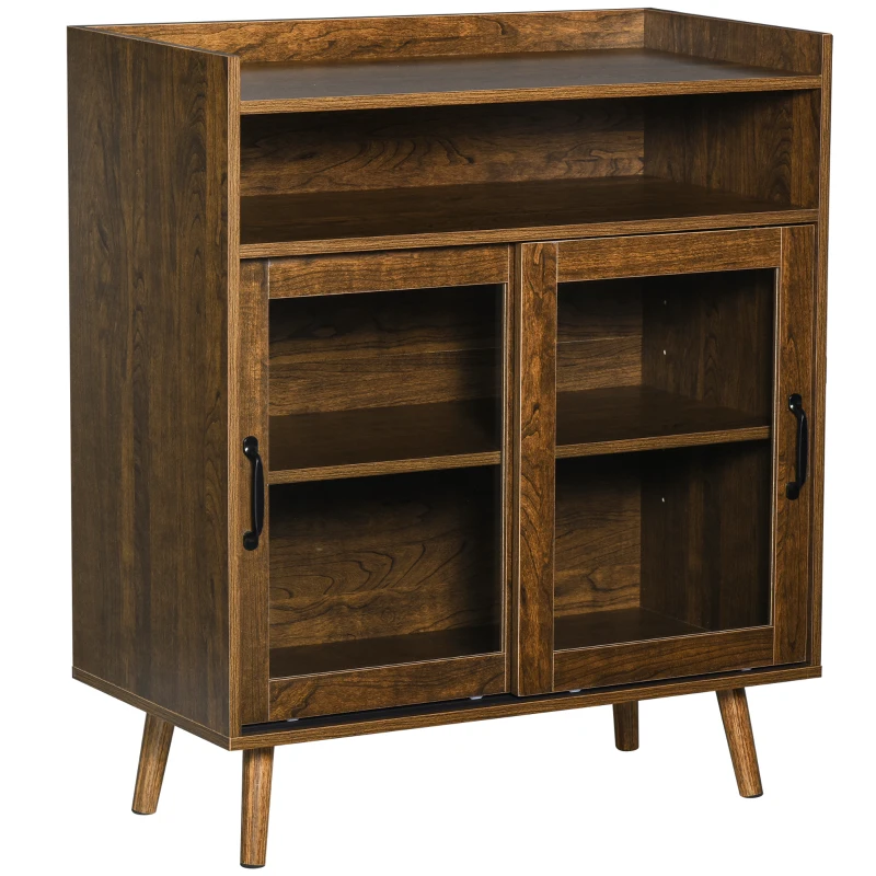 HOMCOM Kitchen Cabinet Storage Sideboard Server Console Buffet Table with Framed Glass Doors  Brown
