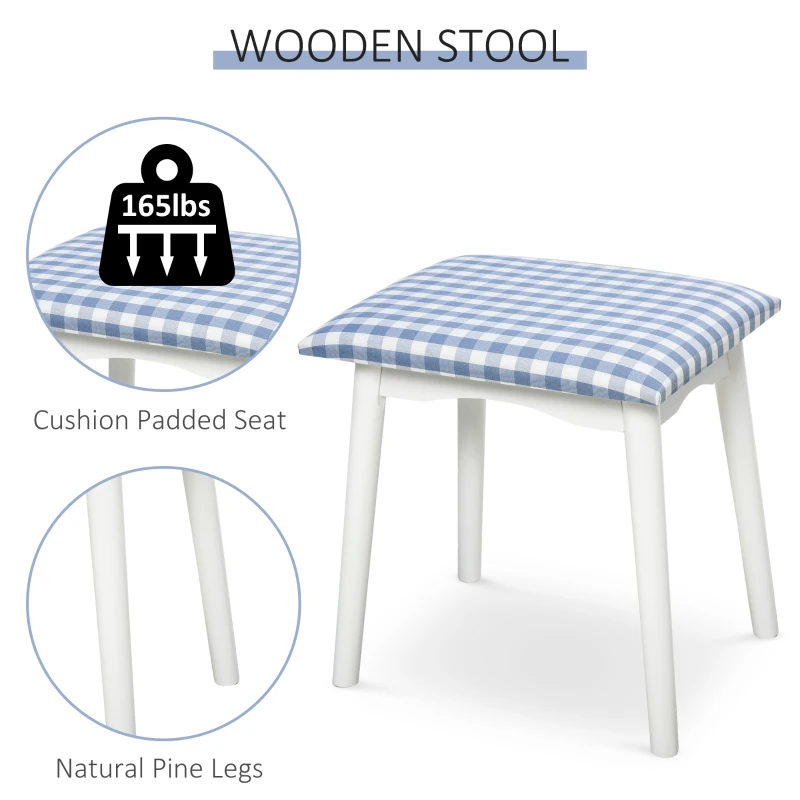 HOMCOM Makeup Vanity Table with Round Mirror and 2 Drawers, Dressing Table with Cushioned Stool Set for Bedroom (White)