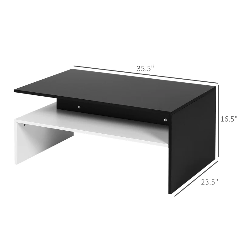 HOMCOM Modern Coffee Table,  2-tier Rectangular Center Table with Storage Shelves for Living Room, Black/White