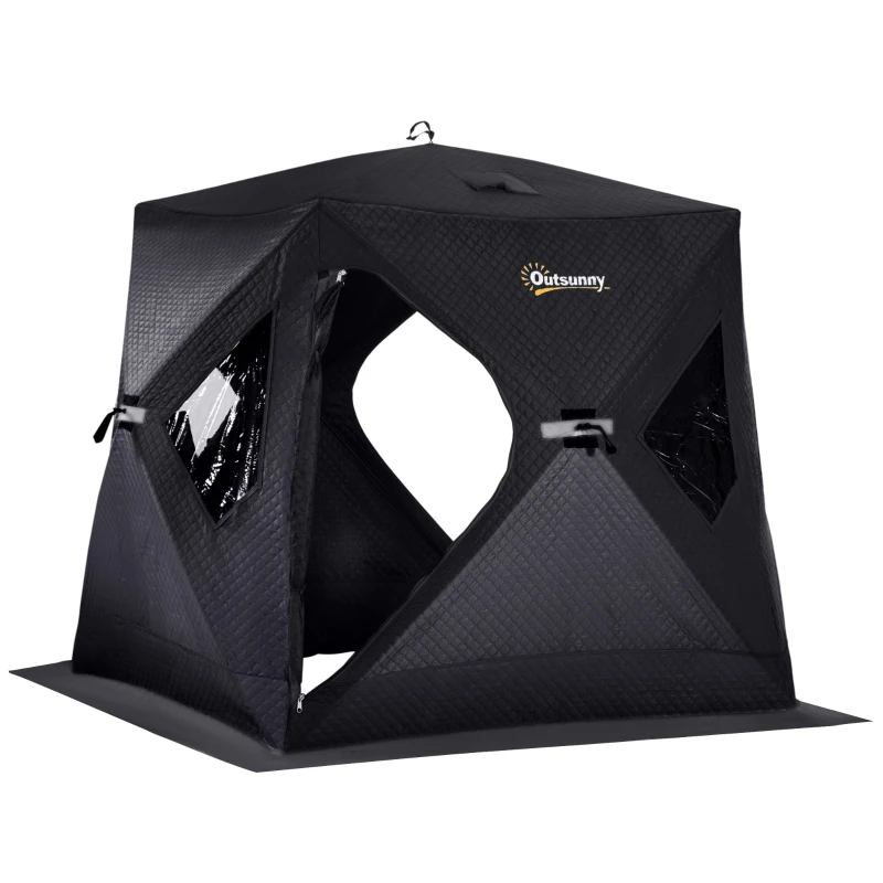 Outsunny 2 Person Insulated Ice Fishing Shelter Pop-Up Portable Ice Fishing Tent with Carry Bag and Anchors for Lowest Temps -22℉, Black