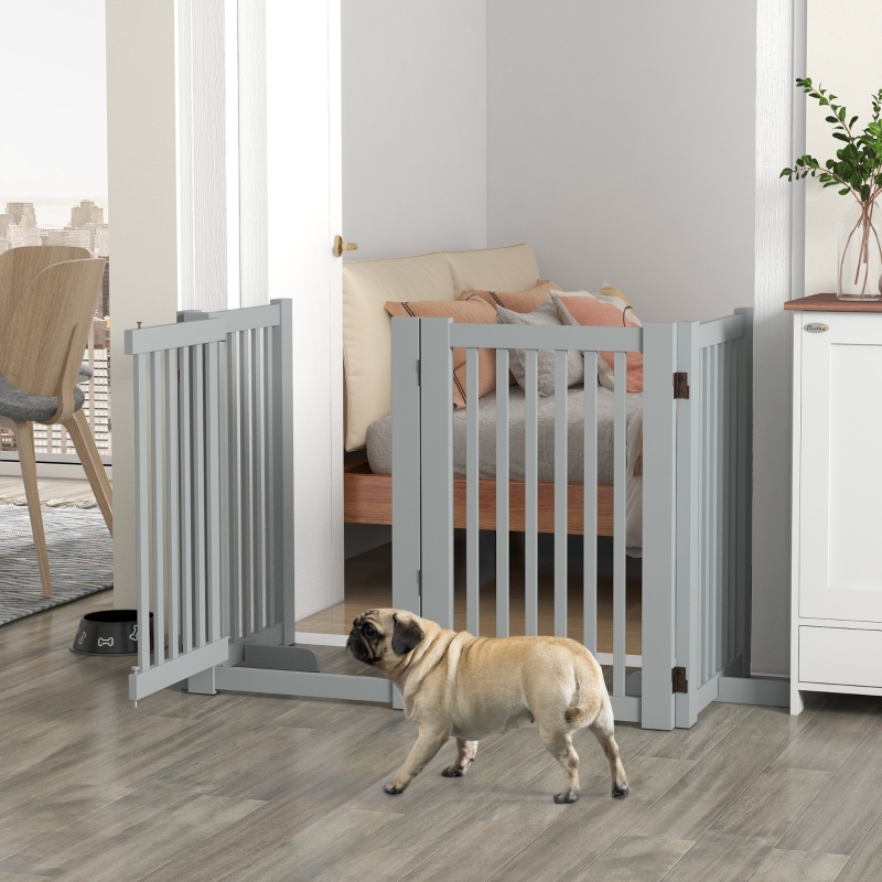 PawHut Panel Free Standing Wooden Pet Gate with Open Door Light