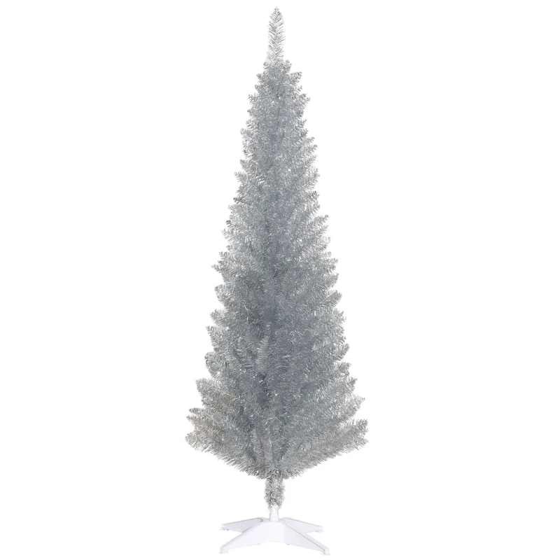 HOMCOM 5ft Unlit Pencil Artificial Christmas Tree with Realistic Branches and 294 Tips, Plastic Base, Silver