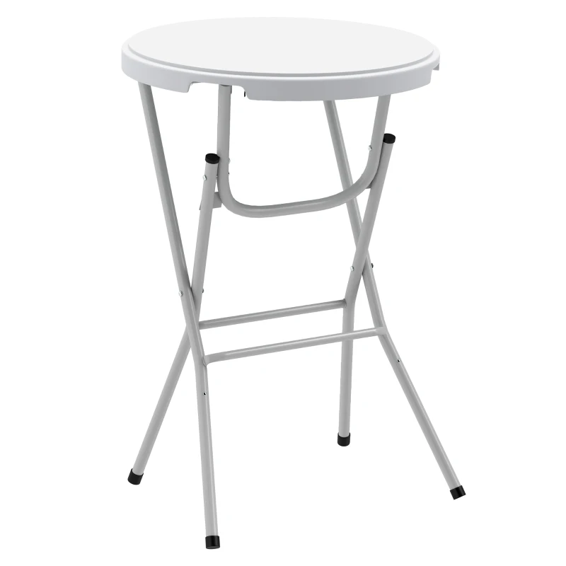 Outsunny 31.5" Bar Height Patio Table, Outdoor Bar Folding Table with HDPE Top, Locking Steel Legs for Party, Camping, White