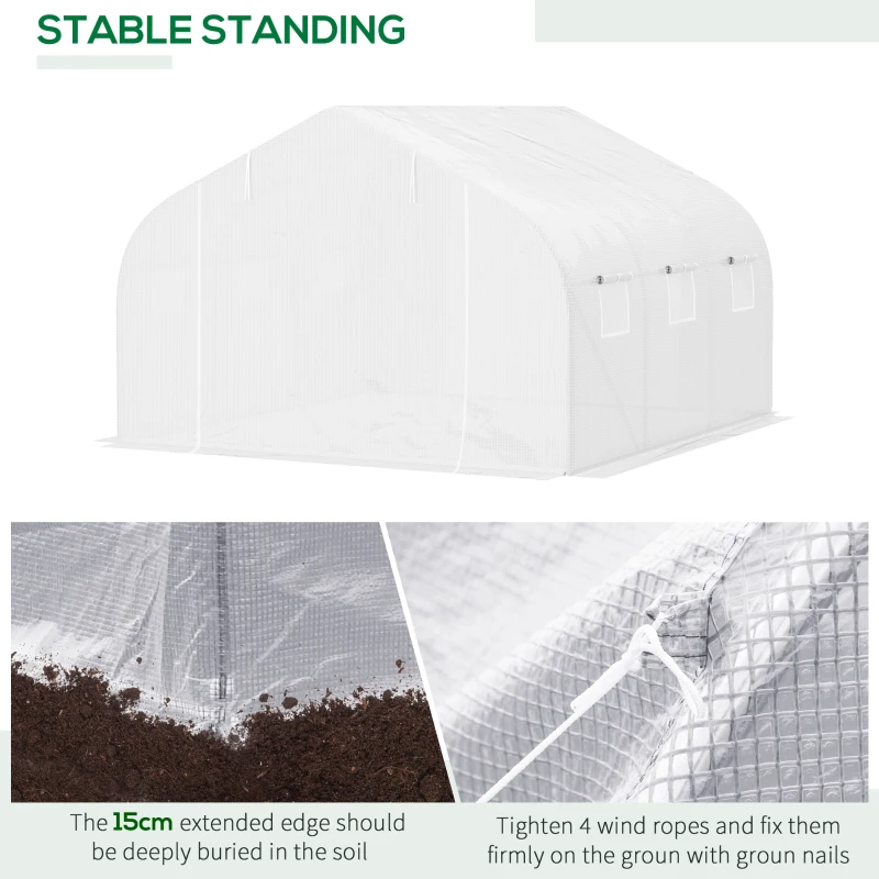 Outsunny 11.5' x 10' x 6.5' Outdoor Walk-in Greenhouse, Tunnel Green House with Roll-up Windows, Zippered Door, PE Cover, Heavy Duty Steel Frame, White