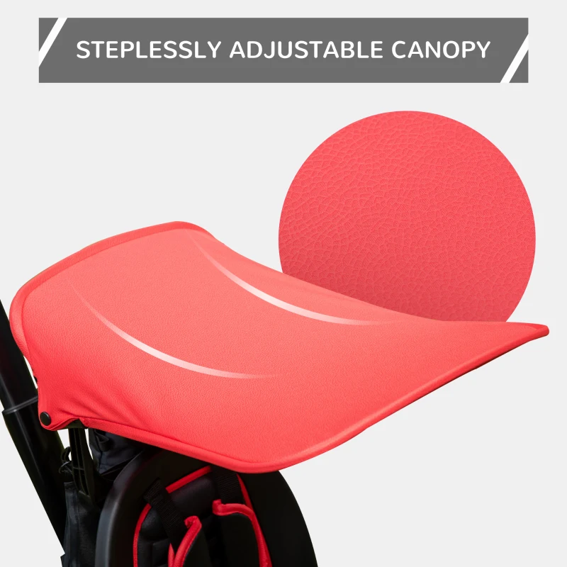 Qaba Kids Tricycle 4 In 1 Trike with Reversible Angle Adjustable Seat Removable Handle Canopy Handrail Belt Storage Footrest Brake Clutch for 1-5 Years Old Red
