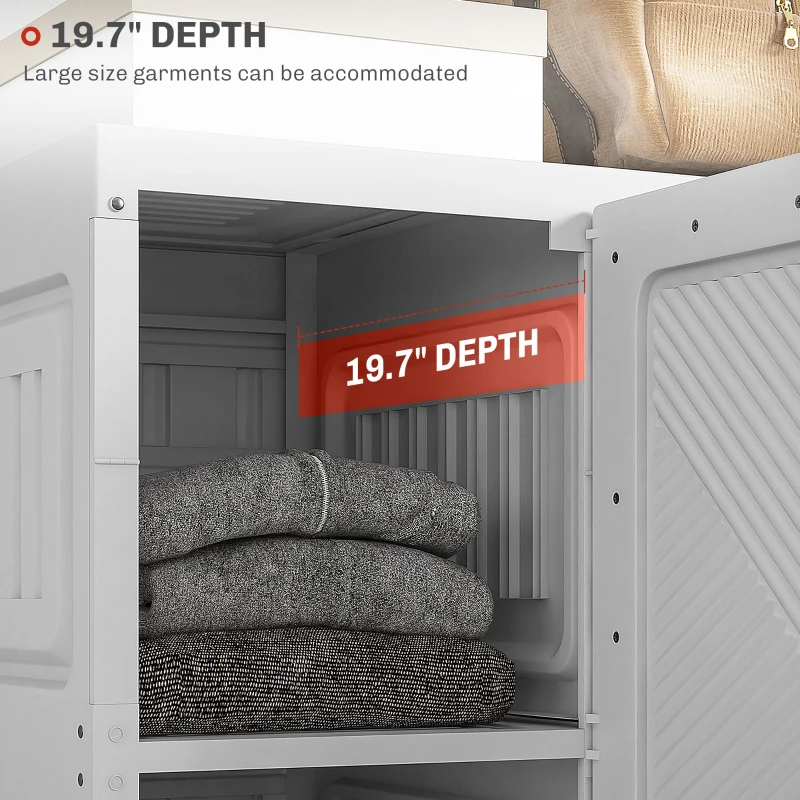 HOMCOM Portable Wardrobe, Foldable Clothes Storage Organizer with 6 Compartments, Magnet Doors, Easy Assembly, White